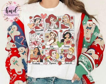 Camiseta navideña con fotos de personajes de princesas de Disney, regalo familiar para vacaciones en Disneyland, camiseta de fiesta navideña de Mickey