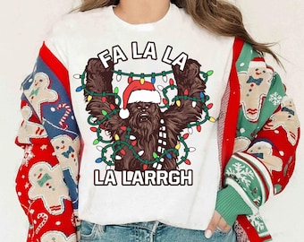 Santa Chewbacca with Christmas Light Sweatshirt, Funny Star Wars Chewie Xmas Matching Tee, Disneyland Family Vacation Holiday Party Gift
