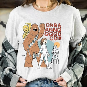 Funny Star Wars Rebels Chewbacca Leia C-3PO Cute Drawing Shirt, Galaxy's Edge, Unisex T-shirt Family Birthday Gift Adult Kid Toddler Tee