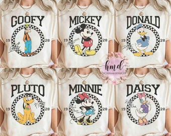 Vintage Mickey and Friends Checkered Shirt, Disney Castle Family Vacation 2025 Trip Matching Tee, Magic Kingdom Trip, Donald Goofy Minnie