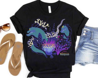 Camiseta A Pequena Sereia com Enguias Neon, Camiseta Disney Vilãs Úrsula e Ariel, Camiseta Unissex, Presente de Aniversário para Família, Adulto, Criança e Bebê