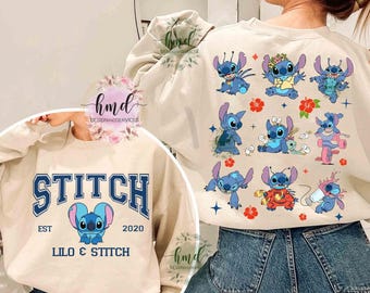 Zweiseitiges Disney Stitch Aloha Emotionen T-Shirt, Disney Lilo & Stitch Passendes T-Shirt, Disneyland Urlaub Familienausflug, süße Stitch Lover Shirts