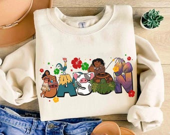Custom Name Moana T-shirt, Kids Toddler Disneyland Vacation Holiday Family Gift, Personalized Disney Hei Hei Pua Maui Tamatoa Matching Tee