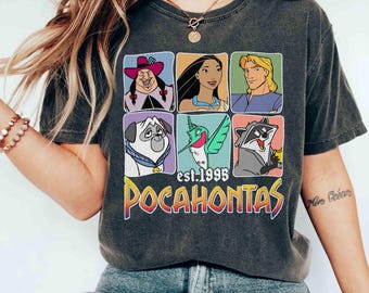 Pocahontas Characters Group Shot 1995 Retro Shirt, Disney Meeko Flit CaptainTee, WDW Magic Kingdom Disneyland Family Vacation Holiday Gift