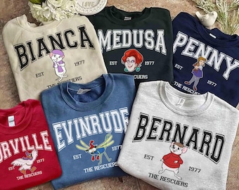 Camiseta retro personalizada de Disney The Rescuers, todos los personajes, camiseta a juego de Medusa Bianca, regalo de vacaciones familiares en WDW Disneyland