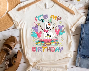 Maglietta personalizzata con i personaggi Disney Frozen Olaf, "È il mio compleanno", maglietta unisex per le vacanze nel Regno Magico, regalo per la famiglia, per adulti, bambini e neonati.