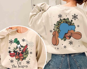 Bonita camiseta navideña "Tis the Season" de Goofy, regalo para una excursión familiar a Disney Magic Kingdom, camiseta "Muy Feliz Navidad 2025" de Mickey y sus amigos.