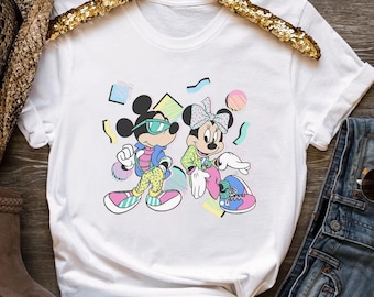 Maglietta retrò Disney Mickey And Friends Mickey & Minnie stile anni '80, maglietta unisex regalo di compleanno per la famiglia, maglietta per adulti e bambini, Magic Kingdom