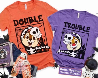 Camiseta de Chip y Dale "Doble Problema Esqueleto", Camiseta de Temporada Espeluznante, Camiseta de Fiesta No Tan Aterradora de Mickey, Camiseta Familiar de Disneyland, Camiseta de Halloween de Disney