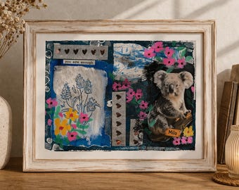 Small original mixed media collage artwork, koala art – Milo