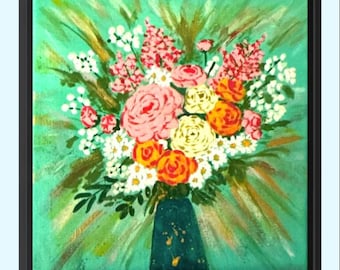 Original kleines Blumenbild auf Leinwand 20 x 20 cm “Blooming within”