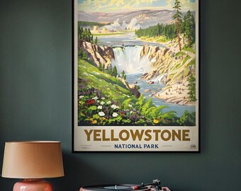Yellowstone National Park Digital Print – Retro Travel Poster Style Wall Art – Instant Download Printable
