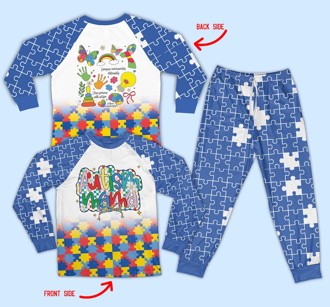 Pyjamas Autistic Images Puzzle Piece Autism Mama Pajama Sets, Coquette Autism Awareness Pajamas ...