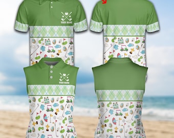 Personalized Name Argyle Pattern Golf Polo Shirt, Custom Golf Women's Sleeveless Polo Shirt, Golf Team Matching Polo Shirt For Golf Lover
