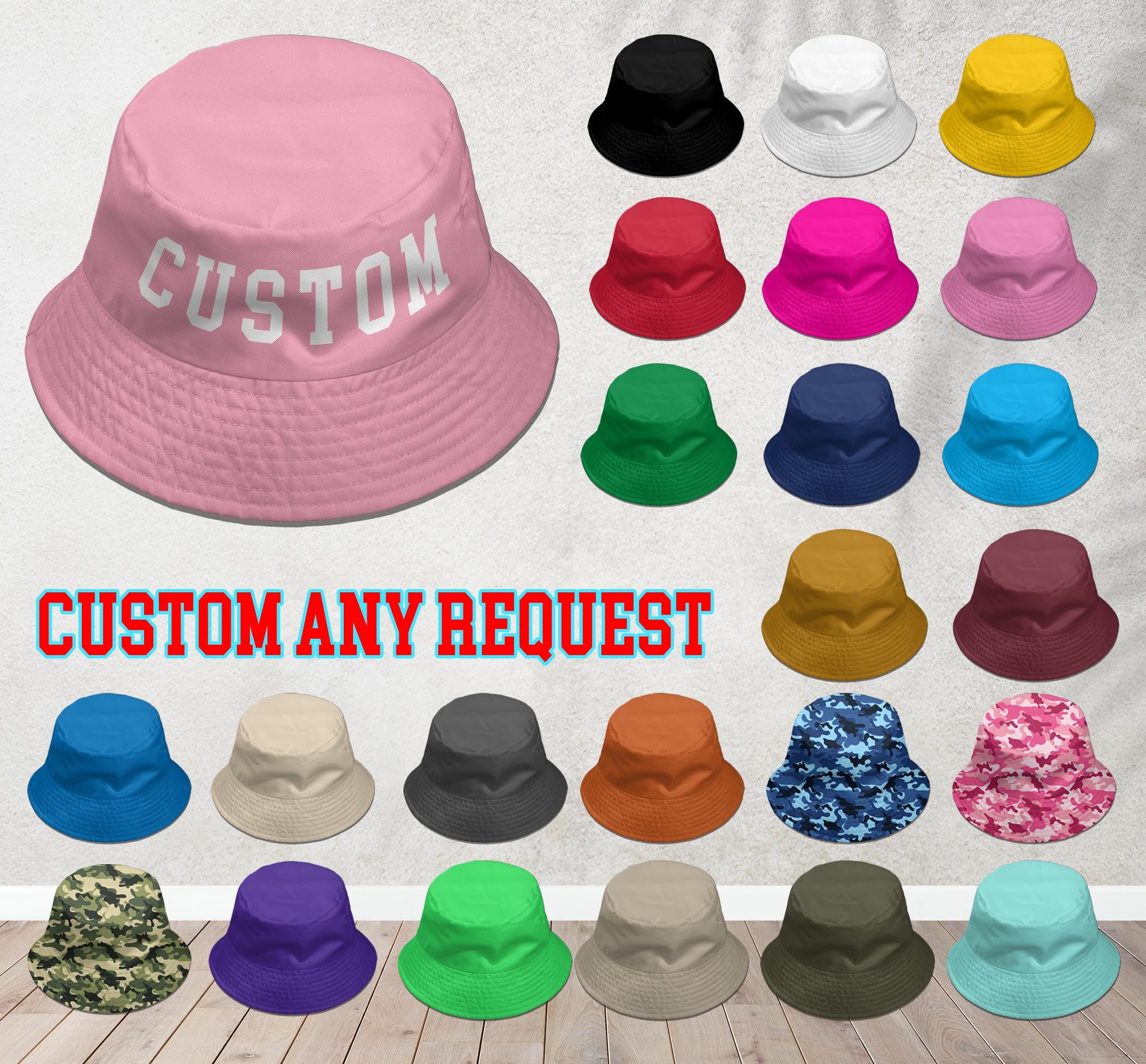 Personalized Reversible Bucket Hat, Custom Text Logo Color Vintage Bucket Hat, Printed Outdoor Bucket Hat, Sun Hat, Summer Hat, Camping Hat