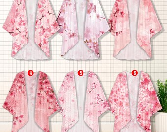 Pink Cherry Blossom Sakura Floral Kimono, Bohemian Kimono Cardigan For Women, Chiffon Beach Cover Up, Pink Sakura Boho Resort Wear Gift