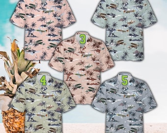 Vintage Military Aircraft Hawaiian Shirt For Men And Women, Palm Tree Plane Button Up Shirt, Tropical Flight Summer Aloha Shirt For Pilots