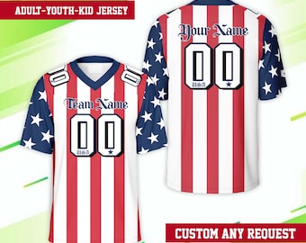 Personalized Name Number 4th Of July Football Jersey, Custom American Flag Patriotic Football Team Uniform For Kids & Adult Football Fans