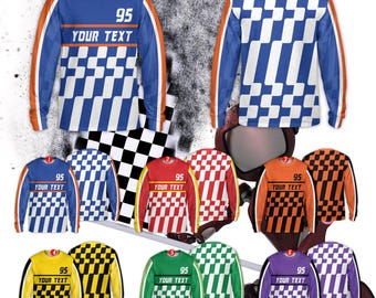 Camiseta de manga larga personalizada para motocross a cuadros para jóvenes y adultos, camiseta de manga larga con nombre de piloto para motocross, motocross, ATV, enduro y carreras, camiseta 3D