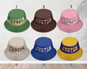 Personalized Reversible Bucket Hat, Custom Text Logo Color Vintage Bucket Hat, Printed Outdoor Bucket Hat, Sun Hat, Summer Hat, Camping Hat