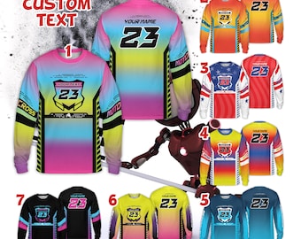 Personalisiertes Neon Motocross Jugend & Erwachsene Langarm-Shirt, Benutzerdefinierte Fahrer Name Nummer Dirt Bike 3D Shirt, MX ATV Enduro Racing Team Bekleidung