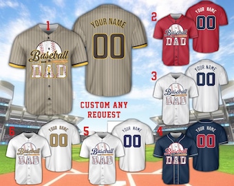 Maglia da baseball personalizzata con nome e numero per papà, maglia da baseball sportiva con colori personalizzati per papà, maglietta da baseball per la festa del papà, vestito per il giorno della partita per papà