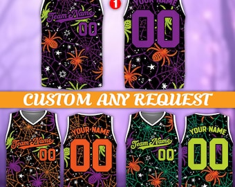 Personalized Halloween Basketball Jersey, Custom Team Name Number Spiderweb Pumpkin Sports Tank for Kids Youth Adult Spooky Party Gift