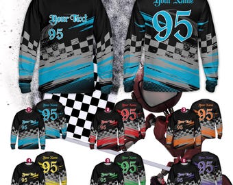 Camiseta de manga larga personalizada para motocross a cuadros para jóvenes y adultos, camiseta de manga larga con nombre de piloto para motocross, motocross, ATV, enduro y carreras, camiseta 3D