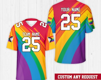 Personalized Name Number LGBTQ Football Jersey, Custom Rainbow