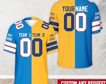 Camiseta personalizada con nombre para dos equipos de fútbol americano, camiseta de fútbol americano dividida personalizada, atuendo de campeón para el día del partido para niños y adultos fanáticos del fútbol.