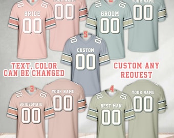 Camiseta de fútbol personalizada con nombre y número para novios, camiseta de fútbol personalizada para bodas, para esposos, damas de honor y padrinos.