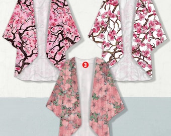 Cherry Blossom Floral Spring Vibe Kimono, Bohemian Kimono Cardigan For Women, Chiffon Beach Cover Up, Pink Sakura Boho Resort Wear Gift