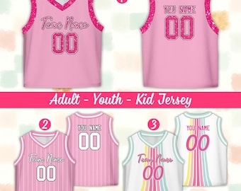 Personalized Name PRINTED GLITTER Basketball Jersey, Custom Color Stripe Basketball Shirt, Cheer Uniform, Game Day Outfit For Girls Women