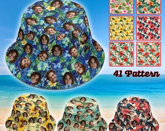 Custom Photo Face Reversible Bucket Hat, Personalized Hawaiian Pattern Bucket Hat, Outdoor Summer Hat, Fisherman Hat, Sun Hat, Summer Gift