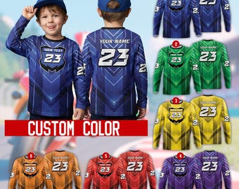 Custom Motocross Jersey Youth Kids Personalized Dirt Bike Shirt Name Number MX BMX Racing Long Sleeve Custom Color Rider Gift for Kids
