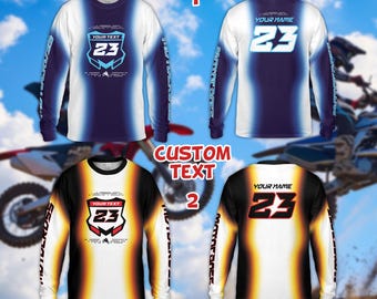 Personalisiertes Motocross-Langarm-Shirt mit Flammenverlauf, benutzerdefinierter Fahrername & Nummer Dirt Bike 3D-Shirt, MX ATV Off-Road Racing Team Bekleidung