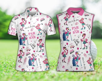 Polo Flamingo Golf & Party para hombre y mujer, polo sin mangas Flamingo Golf and Wine para mujer, camiseta de golf a juego para equipo de golf.