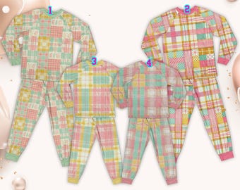 Kolorowe Kratki Wesołych Wielkanocnych Piżam Zestawy, Pastelowe Wielkanocne Piżamy Dla Rodziny, Pasujące Rodzinne Wielkanocne Piżamy, Wiosenne Świąteczne Piżamy