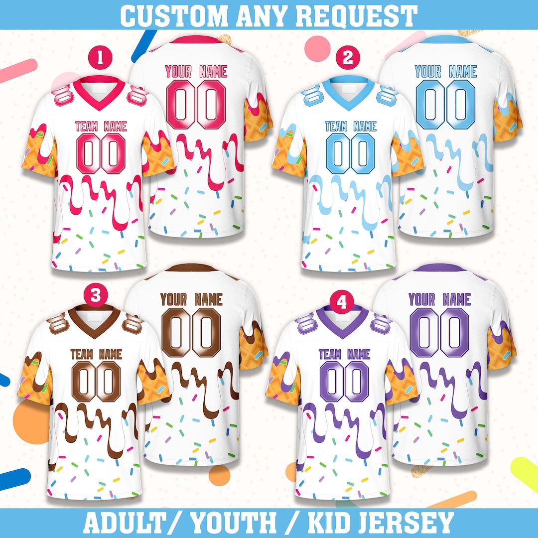 Personalized Color Ice Cream Drip Football Jersey, Custom Name Number ...