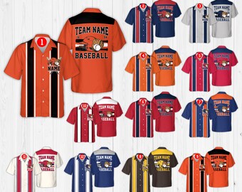 Personalisierte Name Baseball Team Jersey Hawaii-Hemd, Benutzerdefinierte Farbe Amerikanische Baseball-Mannschaft Button Up Shirt, Sport Spiel Tag Aloha Shirt