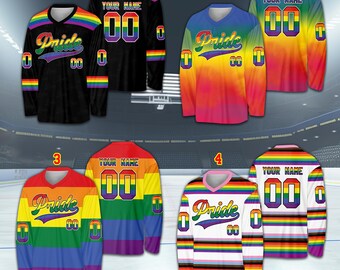 Maglia da hockey LGBTQ personalizzata con nome e numero, maglietta da hockey personalizzata per il mese dell'orgoglio arcobaleno, uniforme sportiva per l'orgoglio LGBTQ per la comunità LGBT