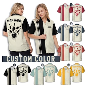 Gepersonaliseerde naam retro bowling Hawaiiaans shirt, custom bowlingteam button-down shirt voor bowlers, bijpassend bowlingshirt voor bowlingliefhebbers