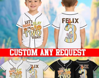 Personalized Two Wild Birthday Baseball Jersey, Custom Name Age Safari Animals Kids Shirt, 2nd Birthday Boy Girl Jungle Party Outfit Gift