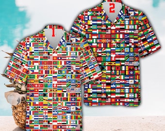 Global Flag Hawaiian Shirt For Men & Women, International Country Button Up Shirt, World Flags Aloha Shirt For Travelers And History Lovers