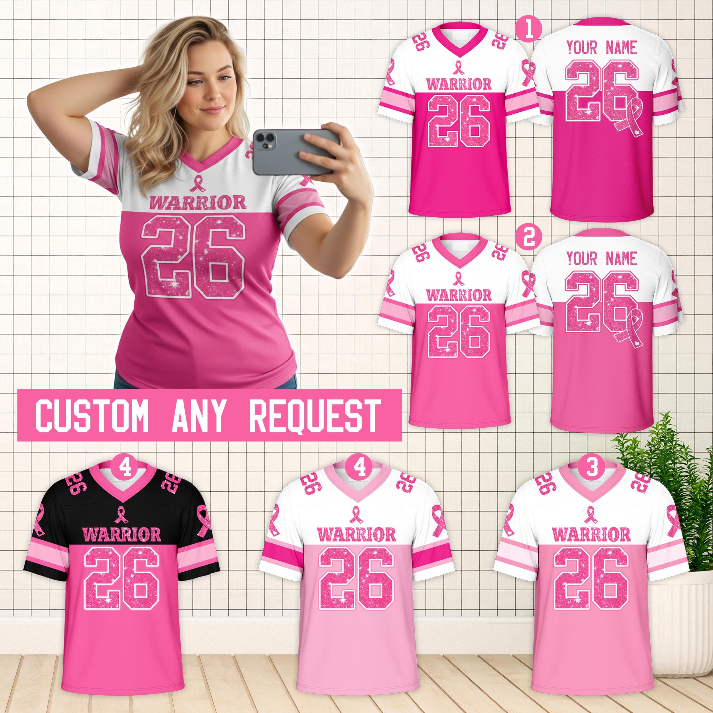 Personalized Breast Cancer Football Jersey, Custom Name Number
