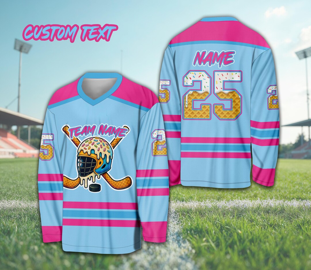 Personalized Name Ice Cream Drip Ice Hockey Jersey, Custom Color ...