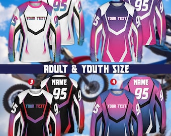 Personalized Gradient Motocross Youth Adult Long Sleeve Shirt, Custom Rider Name Number Dirt Bike Long Sleeve Shirt ATV Enduro Race 3D Shirt