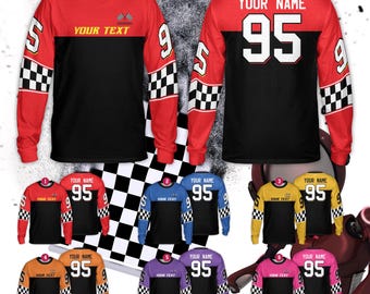 Camiseta de manga larga personalizada para motocross a cuadros para jóvenes y adultos, camiseta de manga larga con nombre de piloto para motocross, motocross, ATV, enduro y carreras, camiseta 3D