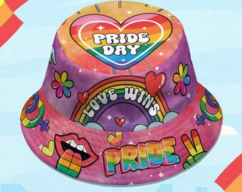 Pride Day Reversible Bucket Hat, LGBTQ Rainbow Flag Outdoor Bucket Hat, Love Wins Hat, LGBTQ Pride Hat, Equality Hat, Pride Month Summer Hat