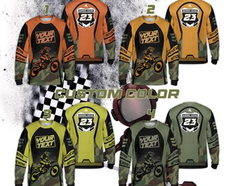 Personalisiertes Camouflage Motocross-Langarm-Shirt, benutzerdefinierter Fahrername Nummer Militär Dirt Bike-Shirt, MX ATV Enduro veteraner Reiter 3D-Shirt